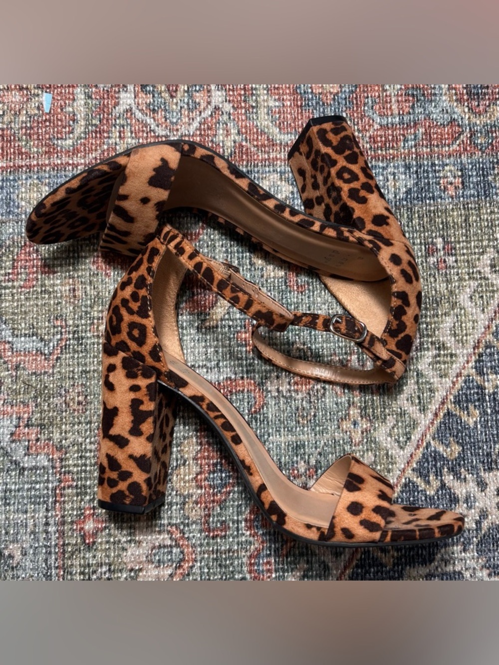 a new day Leopard Print Block Heel Sandals - Brown and Black